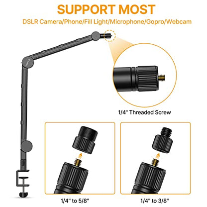 PICTRON VIJIM LS25 Camera Desk Mount, Flexible Overhead Webcam Stand with Boom Arm, Table C-Clamp Suitable for Photography Videography Live Stream
