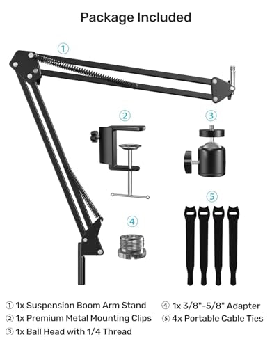 Webcam Stand, Boom Arm Camera Mount Stand for Logitech Webcam BRIO 4K C920 C920S C922 C922x C925e C930 NexiGo N60, 1/4"-3/8" and 3/8"-5/8" Screw for Blue Yeti Snowball Yeti Nano and Other Mics - size: 13.1" - 26.2" in height