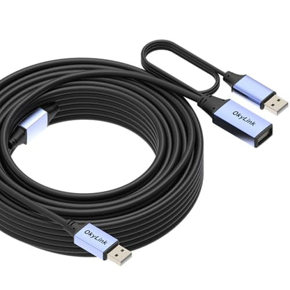 OkyLink Active USB 2.0 Extension Cable A to A, Male to Female 50ft(15M) | 480Mbps Signal booster cord, compatible with printer, mouse, keyboard, scanner, camera - size: 50ft (15m)