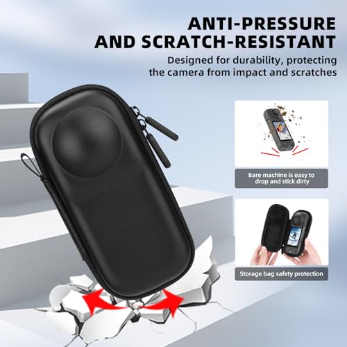 BRDRC Insta 360 X5 Case Bag + Silicone Lens Cap + 2 Pack Screen Protector Accessories Kit Carrying Case with Wrist Strap and Carabiner for Insta360 X5 X4 Protective Bundle - color: PU Case Bundle