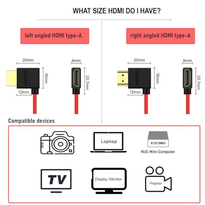 HDMI Cable 8K 4K 60p for Atomos Ninja V Shinobi Ultra, Canon Nikon Sony Lumix Fujifilm Blackmagic ZCAM Portkeys FEELWORLD Andycine Gorga SmallHD Gimbal, Right Left Angle, 50cm - size: Left to Right Angled