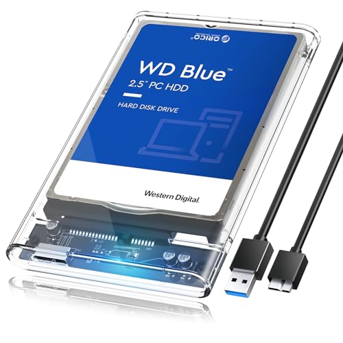 ORICO 2.5'' External Hard Drive Enclosure USB 3.0 to SATA III Tool-Free Clear Hard Disk Case for 2.5 inch 7mm 9.5mm SATA HDD SSD Max 6TB Support UASP(2139U3)