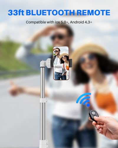 67" Phone Tripod, MIIASI Extendable Tripod for iPhone, Selfie Stick with Remote and Phone Holder, Compatible with iPhone/Android/Camera, Light Stand - color: Silver