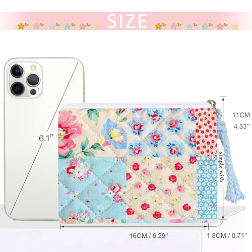 Cotton Quilted Floral Coin Purse Digital Camera Pouch with Cute Prints Zipper for Women Girls (PESTEL PATCH) - color: PESTEL PATCH