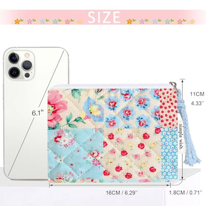Cotton Quilted Floral Coin Purse Digital Camera Pouch with Cute Prints Zipper for Women Girls (PESTEL PATCH) - color: PESTEL PATCH