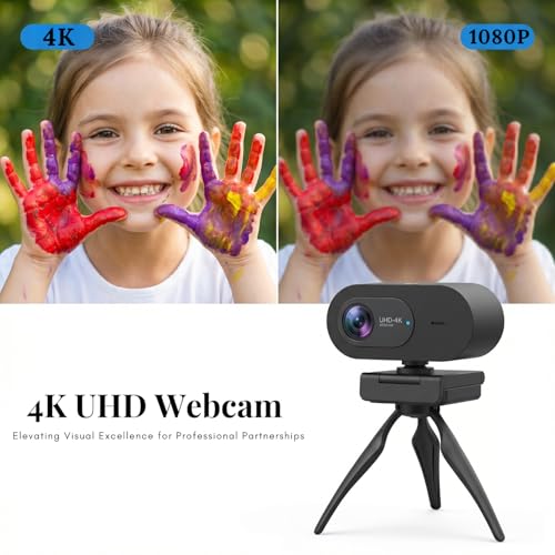 4K Webcam with Microphone, UHD Ultra-HD Computer Camera with Privacy Cover & Noise-Canceling Mic, 100° Wide Angle, USB Plug & Play Pro Desktop Web Cam for Zoom, Skype, Teams, Streaming