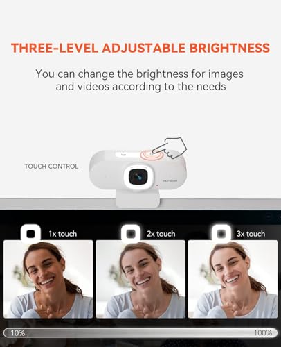 Nuroum V15AFL 2K Webcam with Ring Light for Streaming, Autofocus Webcam for PC w/Noise Cancelling Dual Mics, 1080P 60fps, 75° FOV&Lightweight, USB Web Camera Plug&Play for Zoom/Teams/OBS/Xsplit, white
