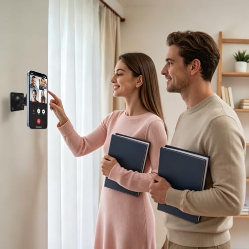 Magnetic Wall Mount Phone Holder Compatible with MagSafe, Aluminum, Black, 360 Degree Rotation, for iPhone 12/13/14/15/16/17 Plus Pro Mini