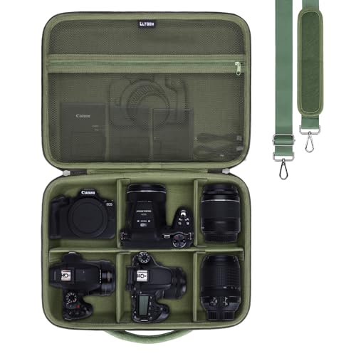 L LTGEM Large Camera Case Compatible with Canon/Sony/Nikon DSLR Mirrorless Camera and Multiple Lens, Hard Travel Carrying Case with 5 Dividers and Shoulder Strap, Green - color: Green, size: Large