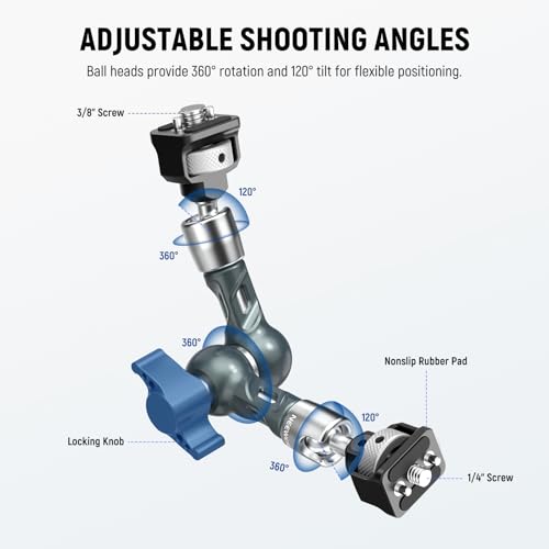 NEEWER 7" Articulating Magic Arm, Camera Monitor Mount Ball Heads Anti Twist Pins 1/4" 3/8" Screws for DSLR Action Camera Webcam Video Light Compatible with SmallRig Cage Rig, Max Load 6.6 lbs, UA082 - style: UA082