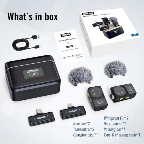 Wireless Lavalier Microphone with Digital Display & Charging Case, Dual Mic for Noise Reduction, 45H Battery, 50M Range, Lightning/USB-C Receiver for iPhone Android, for YouTube, Vlogging