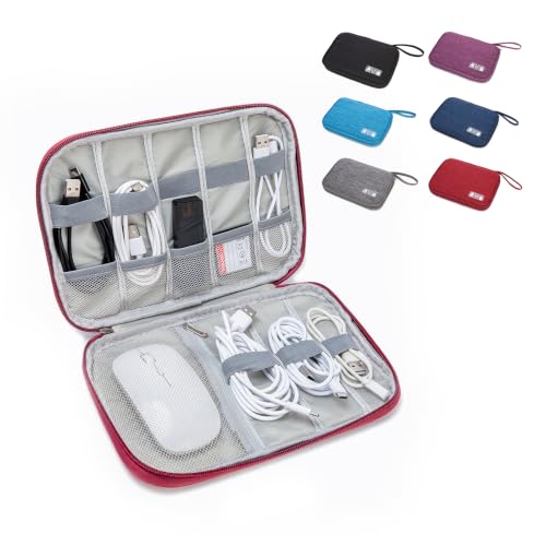 Electronics Organizer Travel Case - Water-Resistant Tech Bag for Cables, Chargers & Cord Management - Small Portable Pouch for Travel Accessories, Gear Bag for Airplane & Business - color: red, size: S