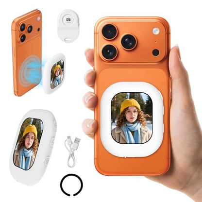 Magnetic Selfie Monitor Screen for Phone - 1080P Portable Wireless Phone Vlog Camera Monitor with Back Screen, Compatible with iPhone Android Phones, Ideal for Content Creators, Streaming (White)
