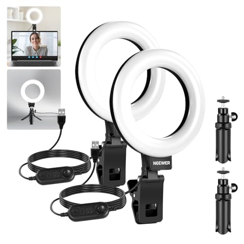 NEEWER BASICS 5" Ring Light for Video Conference Lighting, 2 Pack Clip on Light Kit with Desk Tripod Stands for Monitor Laptop Computer Zoom Call Live Streaming Recording Remote Working Learning, BR60 - color: Black, size: 5" (2Pack)