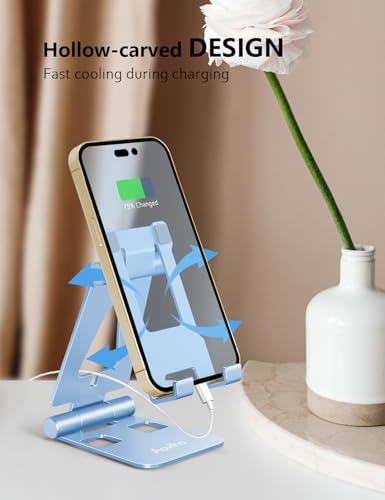 Aoviho Foldable Cell Phone Stand for Desk, Sky Blue | Adjustable Phone Holder, Compatible with iPhone 17 16 15 14, Samsung Galaxy, Portable Desktop Phone Dock - color: Sky Blue