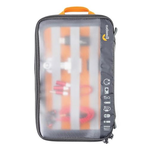 Lowepro GearUp Pouch Large, Travel Essentials, Travel Case for PC Cables, Adapters, Batteries, Chargers, Small Cameras, USB Sticks and Laptop Accessories, Made of Recycled Fabric, Grey