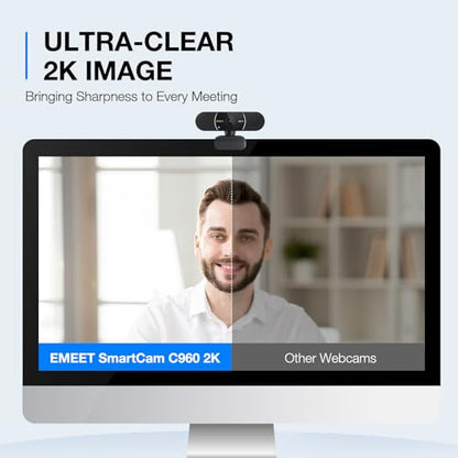 EMEET C960 2K Webcam with Microphone, 2K QHD, 2 Omnidirectional Mics, PDAF Autofocus Streaming Camera with Privacy Cover, Plug&Play USB Webcam for Calls/Conference, Zoom/Skype/YouTube, Laptop/Desktop - style: 2K