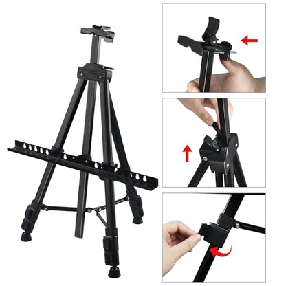 RRFTOK Black 3 Pack 21-66 Inch Art Easel Stand for Painting and Sign | Three portable metal tripod easels with reinforced triangle for canvas holder, floor display, drawing and poster stand use - style: 66BL 3-pack