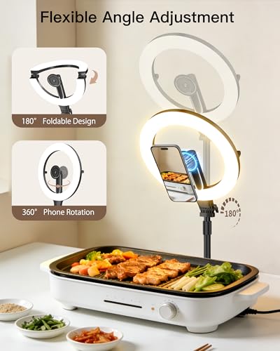 NiceVeedi 10.2” Magnetic Desk Ring Light with Stand, 5000mAh Rechargeable Desktop Ring Light for Phone，3 Color Foldable Selfie Light for Live Stream/Makeup/TikTok/YouTube/Photography/Zoom/Vlogging