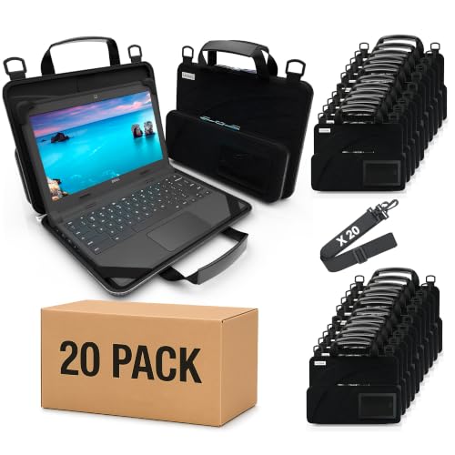 UZBL 13-14 Inch Always-on Chromebook Protective Hard Case with Accessory Pouch and Adjustable Shoulder Strap (20 Pack) - color: 20 Pack Black