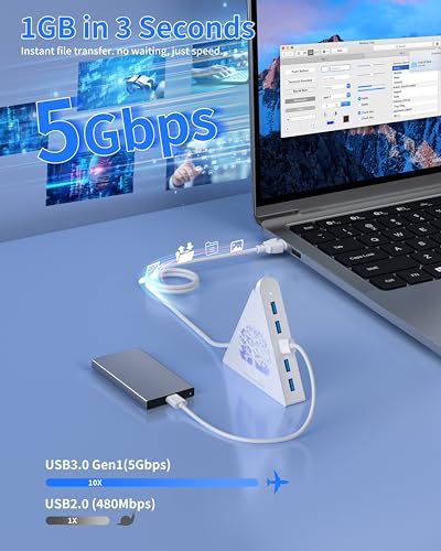 7-Port USB 3.0 Hub, White Vertical USB Hub Splitter with Tree-Shaped RGB Lighting, 5Gbps High-Speed Transfer, 2FT Extension Cable, Compatible with PC, MacBook, Laptop, Flash Drive, Printer - color: 1-Tree White