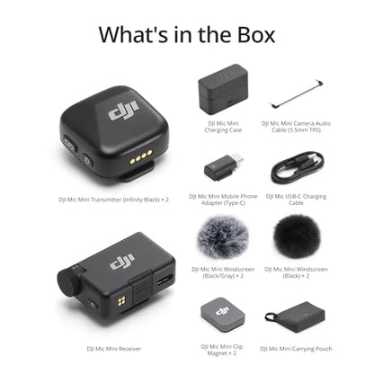 DJI Mic Mini (2 TX + 1 RX + Charging Case), Wireless Lavalier Microphone for iPhone/Camera/Android, Ultralight, Detail-Rich Audio, 48h Use, Noise Cancelling, Automatic Limiting, Vlog, Streaming - style: Mic Mini (2 TX + 1 RX + Charging Case)