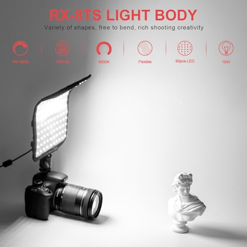 Fomito Foldable Flexible LED Video Light Panel, Dimmable On-Camera Soft Lighting,5600K CRI95, Splash-Proof for Studio Photography, Video Recording, Live Streaming, RX-8Ts Kit - size: 5600K