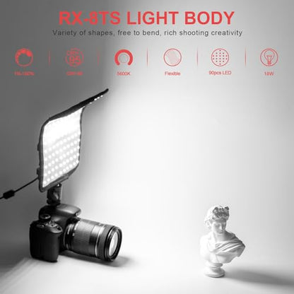 Fomito Foldable Flexible LED Video Light Panel, Dimmable On-Camera Soft Lighting,5600K CRI95, Splash-Proof for Studio Photography, Video Recording, Live Streaming, RX-8Ts Kit - size: 5600K