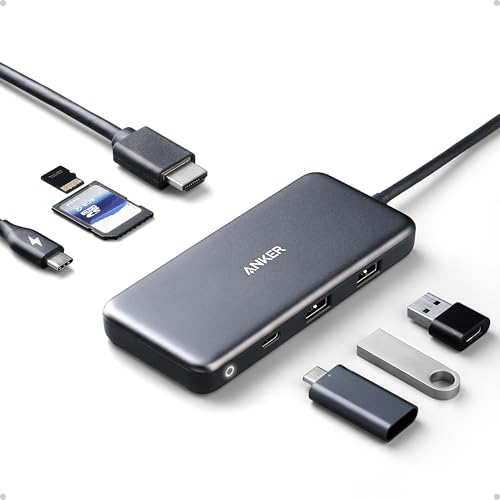 Anker USB C Hub, 7in1 Multi-Port USBC Hub with 4K HDMI, 85W PD, USB-C and 2 USB-A 5Gbps Data Ports, microSD and SD Card Reader, for MacBook Air, MacBook Pro, XPS, and More (Charger not Included) - style: 7 in 1 【1 HDMI】