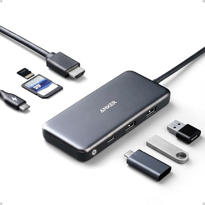 Anker USB C Hub, 7in1 Multi-Port USBC Hub with 4K HDMI, 85W PD, USB-C and 2 USB-A 5Gbps Data Ports, microSD and SD Card Reader, for MacBook Air, MacBook Pro, XPS, and More (Charger not Included) - style: 7 in 1 【1 HDMI】