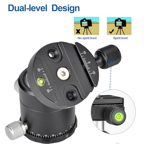 CAVIX 44mm Tripod Ball Head, 360°Panoramic Ball Head Tripod Head, 18kg(39.68lbs) Load Capacity, with 1/4" Arca-Swiss Quick Release Plate for Tripod Monopod Slider DSLR Camera Camcorder