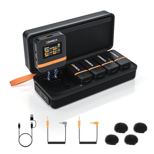 COMICA Vimo Q 4-Channel Wireless Lavalier Microphone with 4 Audio Tracks Output, Noise Reduction, 656ft Range, Lapel Microphone Wireless for iPhone, Camera, Android, Podcast/Livestream/Video Recording - color: Black