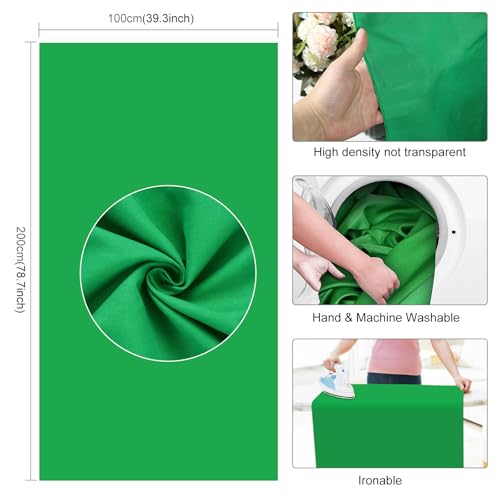 3.2x6.5FT Green Screen Backdrop Kit with Carrying Bag & Clips, Adjustable Aluminum Alloy Backdrop Crossbar T-Shape Bracket Studio Background Stand for Photography, Photoshoot ，Live Streaming