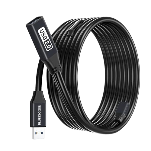 BlueRigger 2.0 Active USB Extension Cable 50FT (USB Extender Cord, 480 Mbps, Male to Female, in-Wall CL3 Rated) Long USB Extension Cord for Webcam, VR Headset, Printer, Hard Drive, Keyboard, Mouse - color: Black USB 2.0, size: 50FT