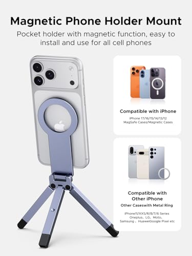 UGREEN for Magsafe Tripod 360° Rotating Adjustable Magnetic Phone Stand for 1/4'' Screw Port Compatibility with iPhone 17 16 15 14 13 12 Pro Max Air, Cell Phone StandTravel Essentials Accessories