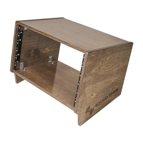 Sound Town DIY 6U Angled Desktop Turret Studio Rack with Solid Baltic Birch Plywood, Weathered Brown, Assembly Required (SDRK-Y6SLB) - size: 6U, Weathered Brown