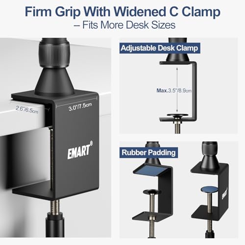 EMART Overhead Camera Mount Rig, Desk Mount & Adjustable Height/Width with Phone Holder, Max Load 26.5lbs, Compatible with DSLR, Smartphones & Webcams for Top Shot, Video, Vlog, Studio Photography