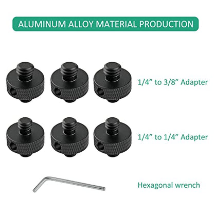 Camera Mount Screw 1/4" Male to 1/4" Male & 1/4" to 3/8" Tripod Screw Adapter with Hole 7 Pcs Set for Camera Tripod Mount Light Stand DSLR Equipped with Hex-L Key (Black)