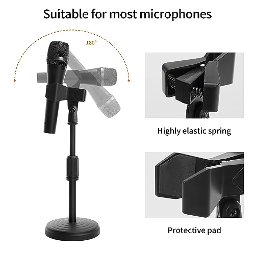 Desk Mic Stand - Upgraded Adjustable Table Microphone Stand with Mic Clip Compatible with Max 1.7 inch Diameter Microphone - Height 9.6 to 13.9 inch