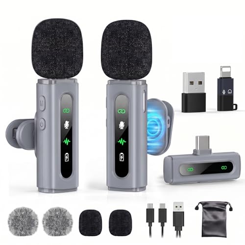 USB C Lavalier Microphone Wireless Mini Mic for Type-C Android Phone/Tablet/PC Video Recording Clip-on Mics with Rotatable Clip&Denoise Recording, Ideal for Vlog Tiktok Youtube Content Creator, Gray - color: Gray, size: Without Charging Case