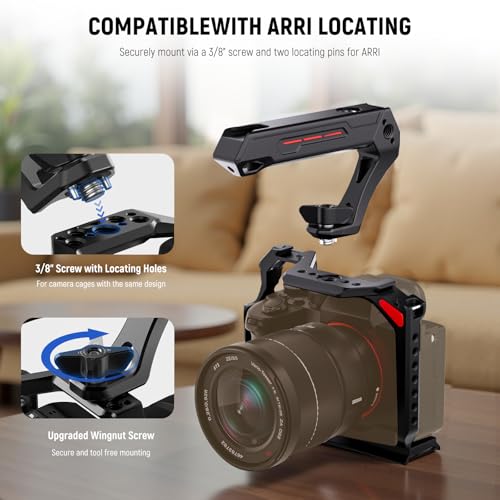 NEEWER BASIC Lightweight Camera Top Handle with 3/8" Locating Pin for ARRI, High Strength Cage Plastic Handle Grip w/ 1/4" 3/8" Screw Holes & Cold Shoe Mounts for Video Light Mic, Max Load 22lb, CA142 - style: CA142
