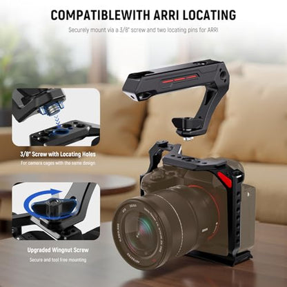 NEEWER BASIC Lightweight Camera Top Handle with 3/8" Locating Pin for ARRI, High Strength Cage Plastic Handle Grip w/ 1/4" 3/8" Screw Holes & Cold Shoe Mounts for Video Light Mic, Max Load 22lb, CA142 - style: CA142