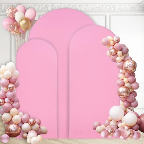 WEERRW Wedding Arch Cover Pink Spandex Fitted Set of 3 Balloon Arch Stand Covers Round Top Chiara Stretchy Backdrop for Birthday Party Baby Shower Banquet Decoration (6FT, 6.6FT, 7.2FT) - color: Pink, size: 6FT, 6.6FT, 7.2FT
