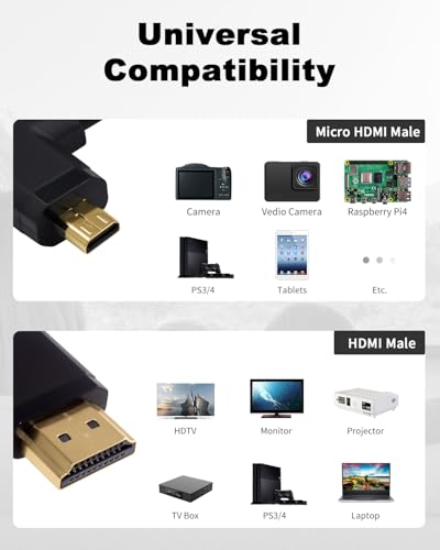Duttek Extreme Slim Micro HDMI to HDMI Coiled Cable, Right Angled HDMI to Micro HDMI Cable 4K@60Hz 18Gpbs for Camera Monitors, Capture Cards + More,1080P, 4K@60Hz, HD, 3D 1FT-4FT - size: Right Angled 1.2M