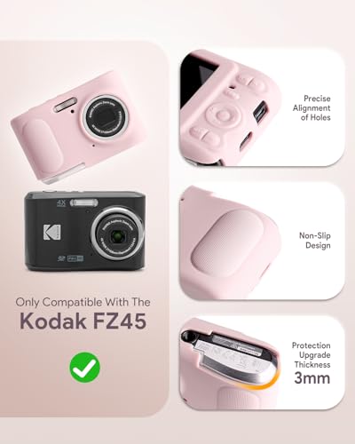 KODAK PIXPRO FZ45 Case Kit – Shockproof Hard Case + Silicone Cover, Battery/SD Storage, Anti-Scratch Dustproof Slim, Pink - color: Pink