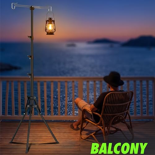 Telescopic Height Adjustable Camping Lantern Tripod Stand | 2-Hook Lantern / Light Hanger Holder for Outdoor Camping Tent RV, Night Fishing & Patio - size: 5ft 1"