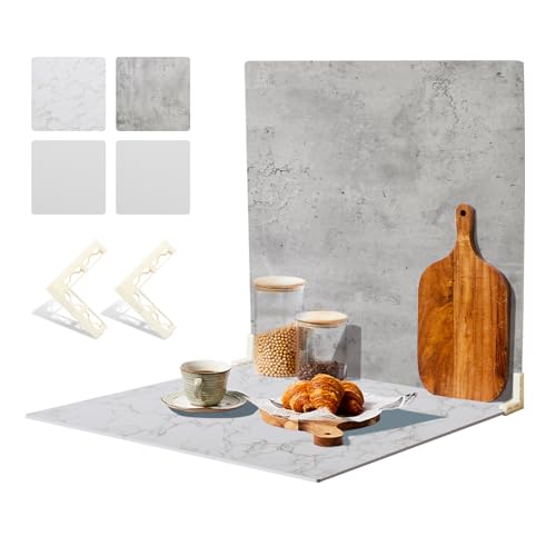2 PCS 4 Pattern Boards Photo Backdrop for Flat Lay, Food Photography Background 24x24 Inch, BEIYANG (Marble+Light Gray) - color: Marble + Light Gray 24x24