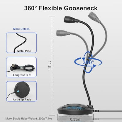 Plug & Play USB Computer Microphone, Flexible Gooseneck Desk Microphone for Podcasting, Streaming, Conference, Noise Canceling Microphone with Mute Button LED for PC/Mac - color: Black 3