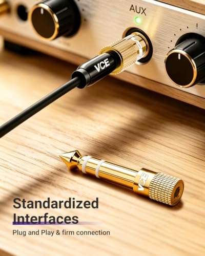 VCE 6.35mm Male to 3.5mm Female 1/4 inch to 1/8 inch 24K Stereo Audio Jack Adapter for Aux Cable, Guitar Amplifier, Headphone, 2 Pack，White and Red - color: White and Red