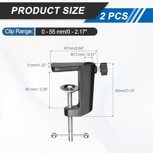 HARFINGTON 2 Pcs Metal Table Clamp Mount 2.3" Hole Dia Clamp for Desk Lamp Mount Stand Universal Cantilever Bracket with Adjustable Screw Plastic Handle for Microphone Arm Lamp Stand, Black - size: 2.3", style: Plastic Handle